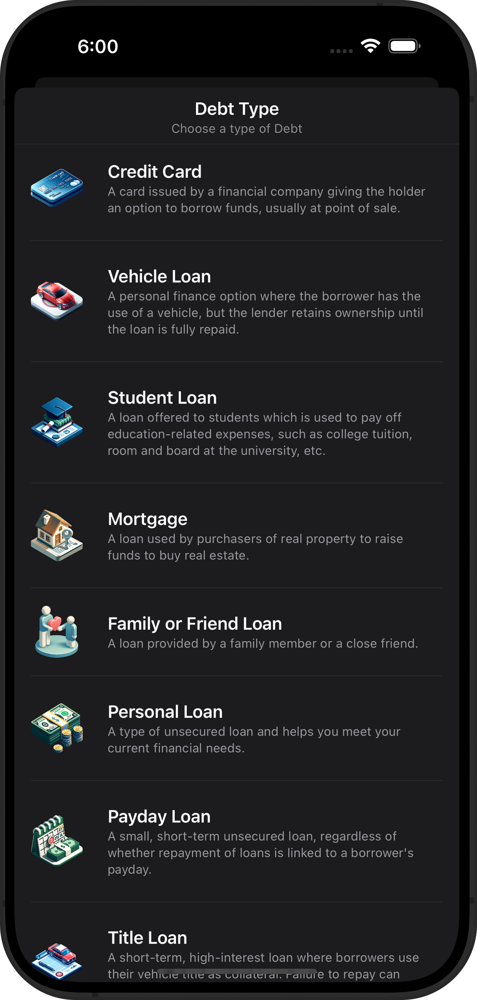 Select Your Debt Type